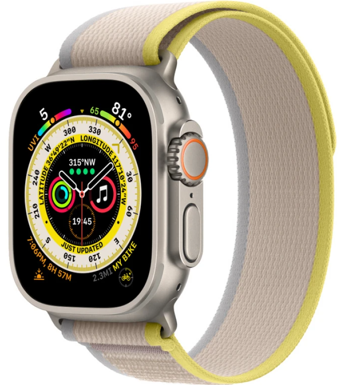 Apple Watch Ultra (49mm, Titanium, Trail Loop, Yellow/Biege, S/M)