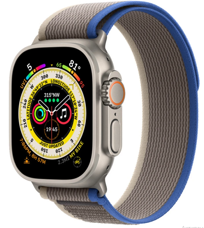 Apple Watch Ultra (49mm, Titanium, Trail Loop, Blue/Gray, S/M)