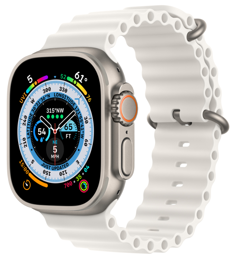 Apple Watch Ultra (49mm, Titanium, Ocean Band, White, M/L)