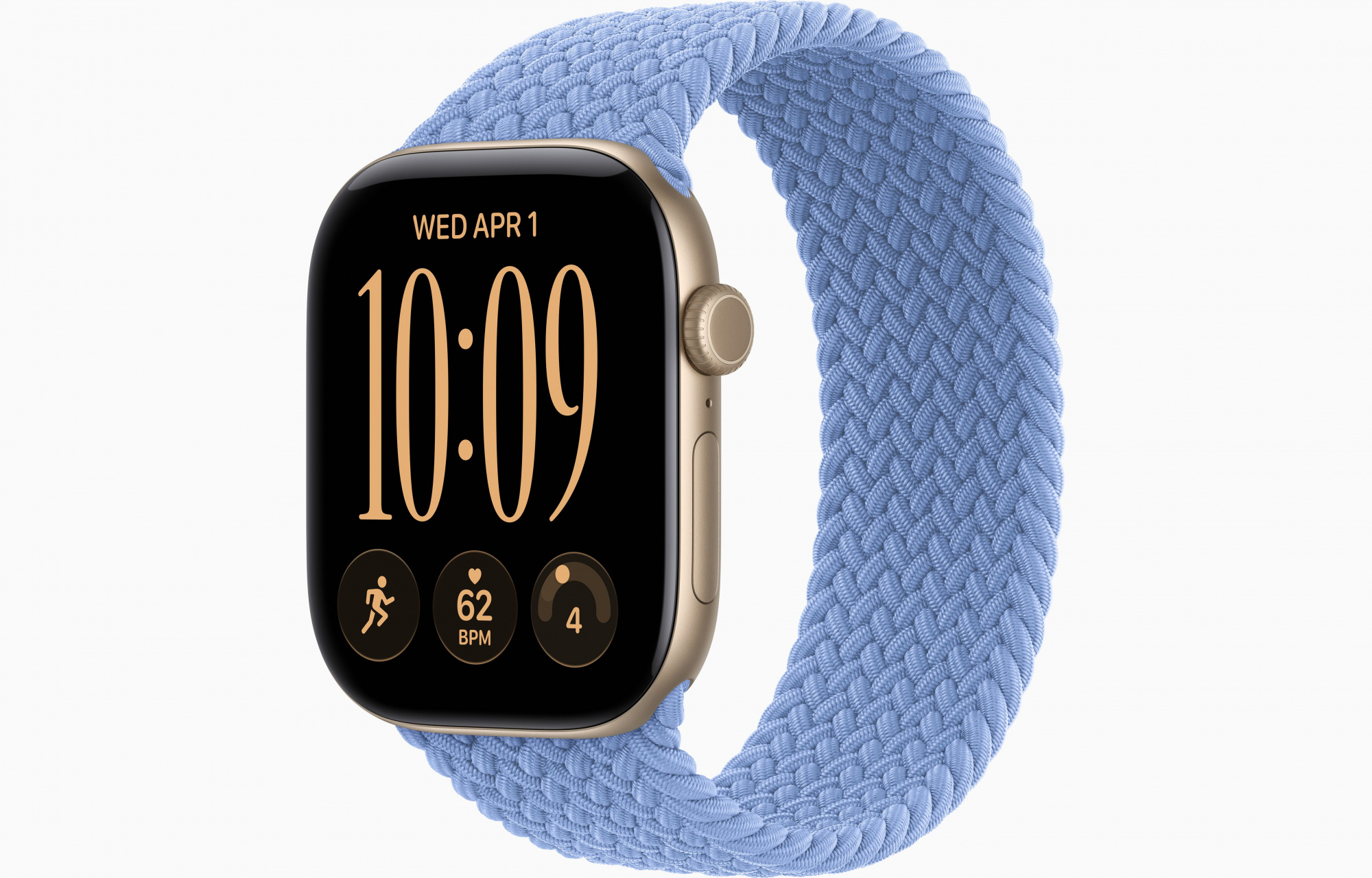 Apple Watch Series 12 (46mm, Light Gold, Braided Solo Loop, Wildflower Blue, One Size)