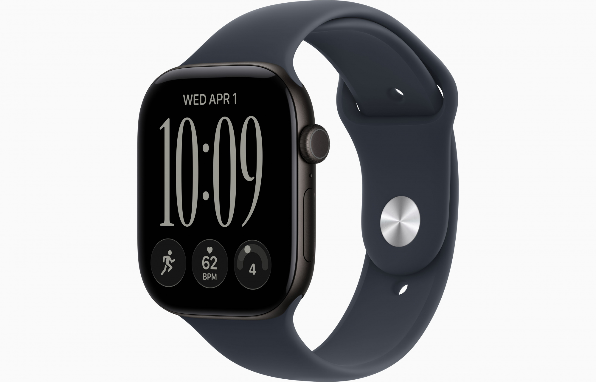 Apple Watch Series 12 (46mm, Black, Sport Band, Navy Blue, S/M)