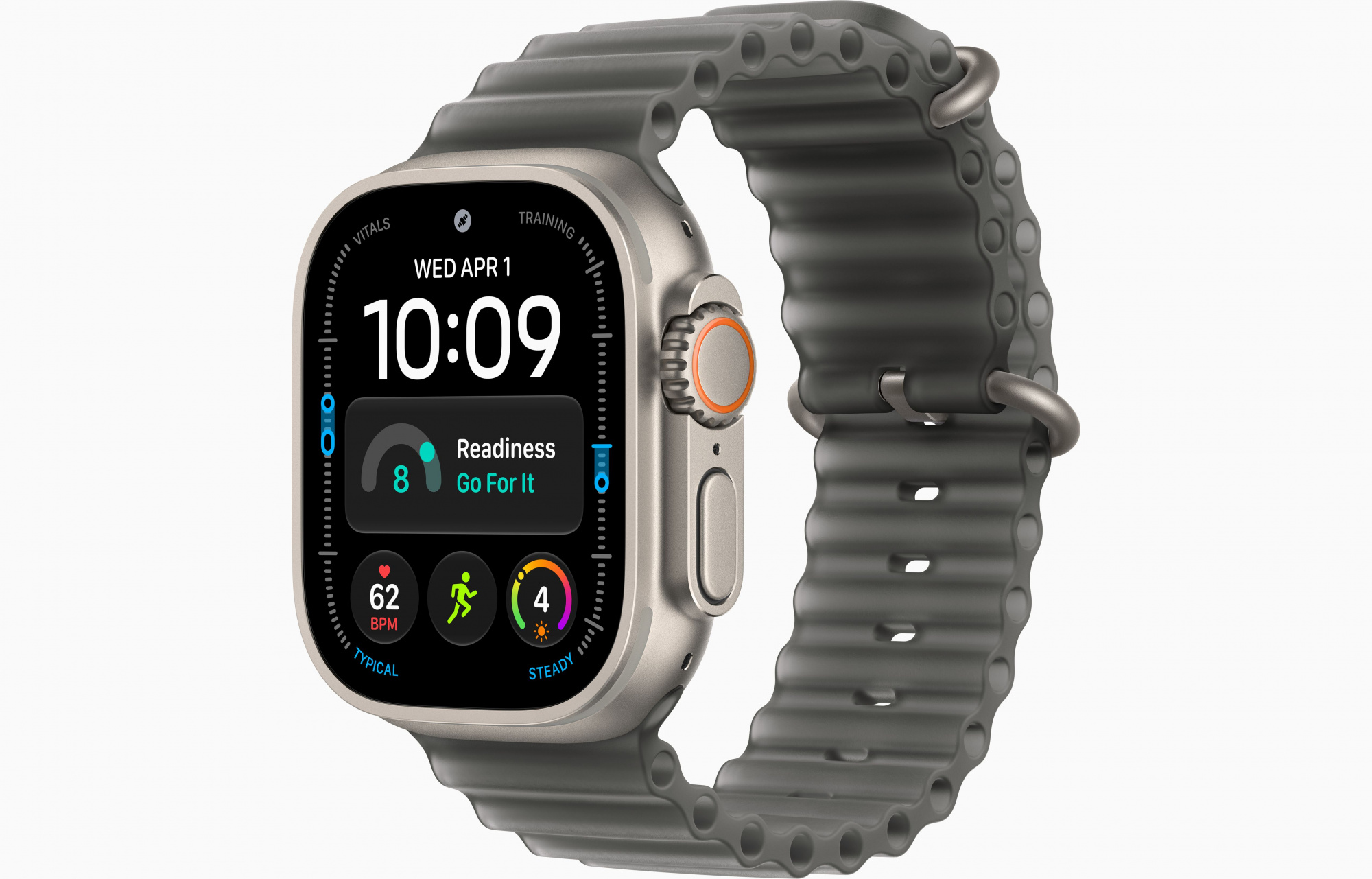 Apple Watch Ultra 4 (49mm, Natural Titanium, Ocean Band, Translucent Black, One Size)