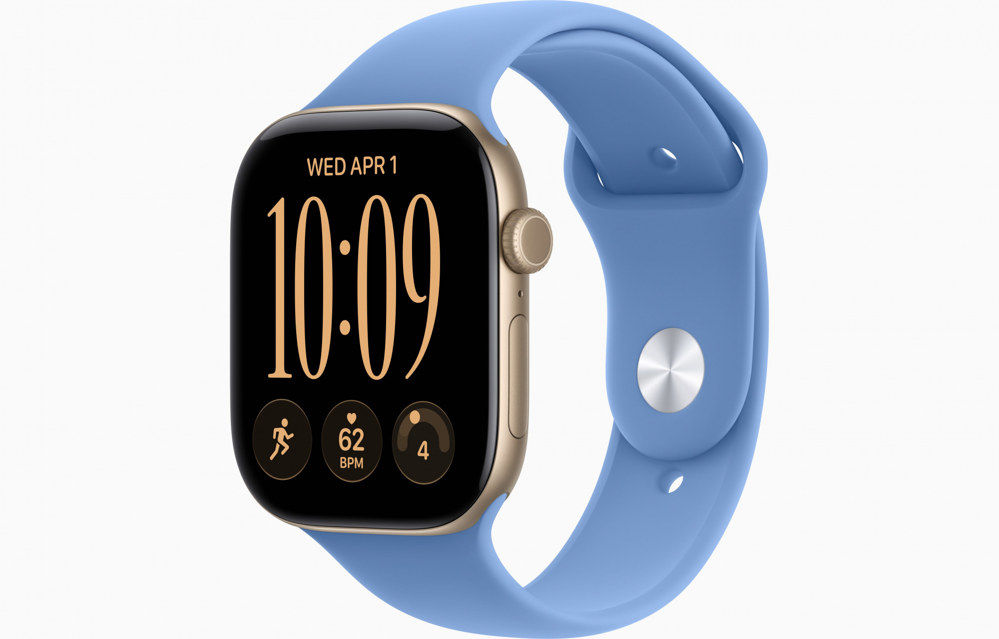 Apple Watch Series 12 (46mm, Light Gold, Sport Band, Wildflower Blue, S/M)