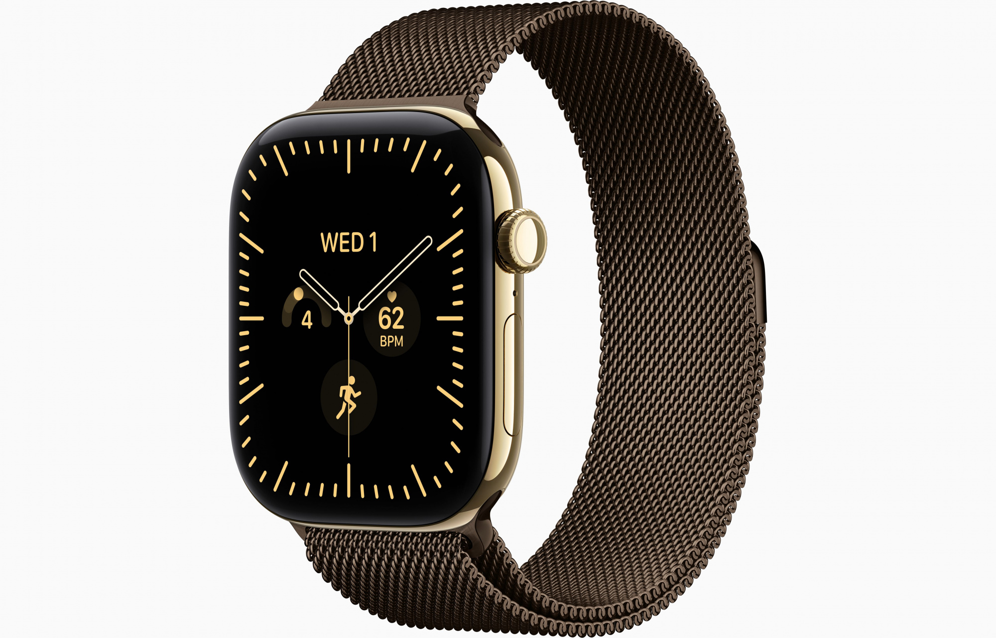Apple Watch Series 12 (46mm, Radiant Gold, Milanese Loop, Dark Bronze, S/M)