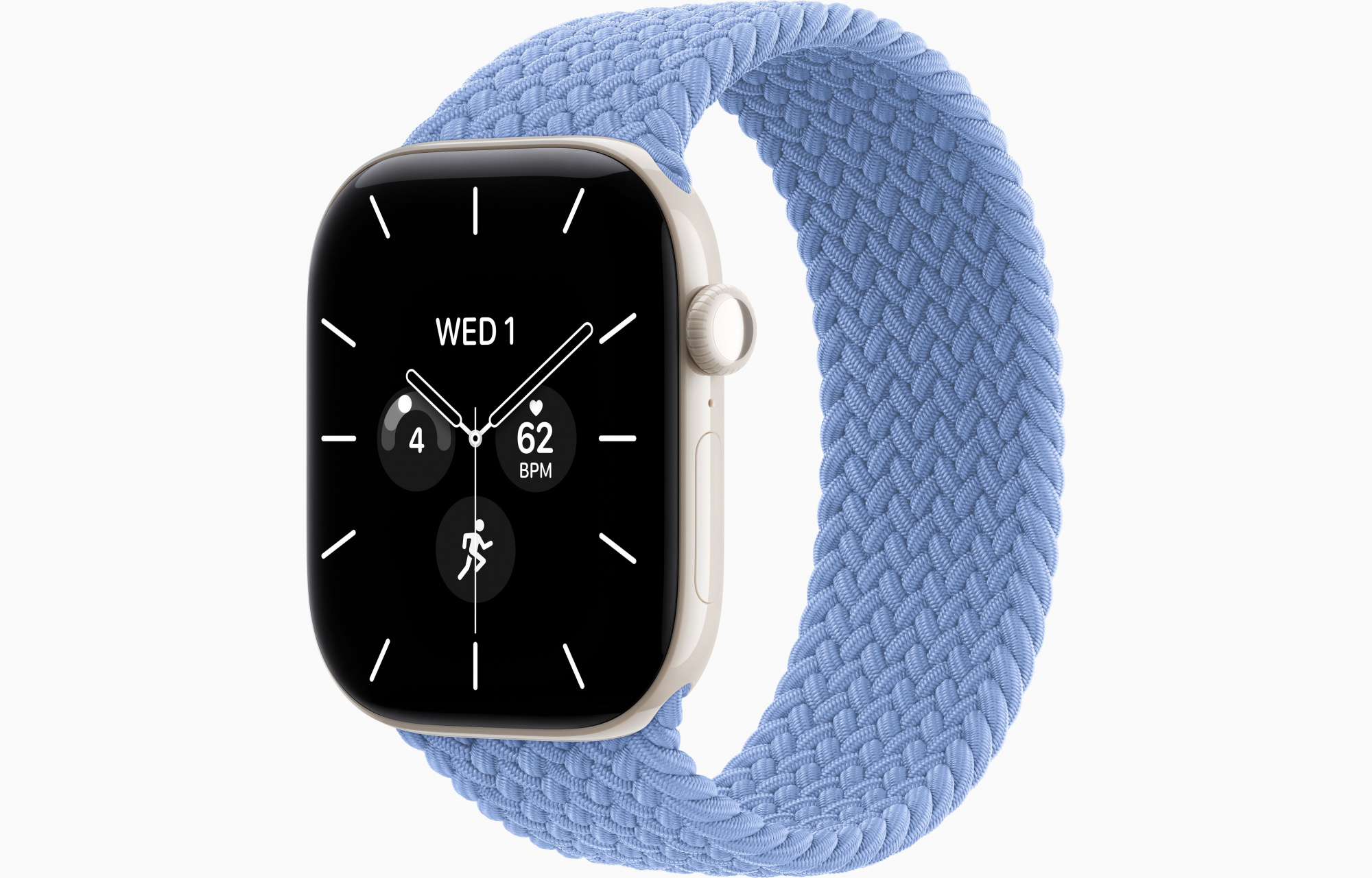 Apple Watch Series 12 (46mm, Pearl White, Braided Solo Loop, Wildflower Blue, One Size)