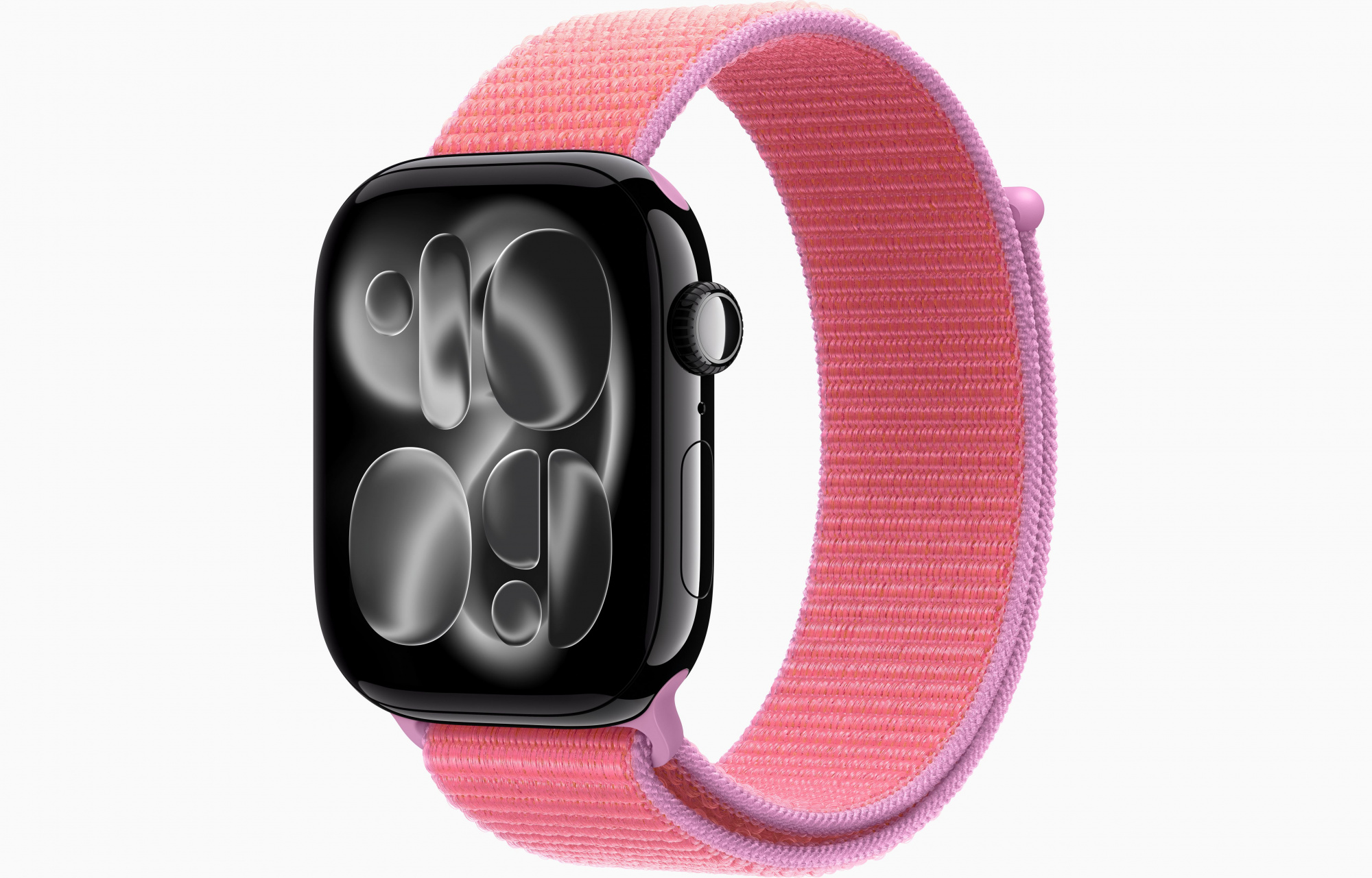 Apple Watch Series 11 (46mm, Jet Black, Sport Loop, Bright Guava, One Size)