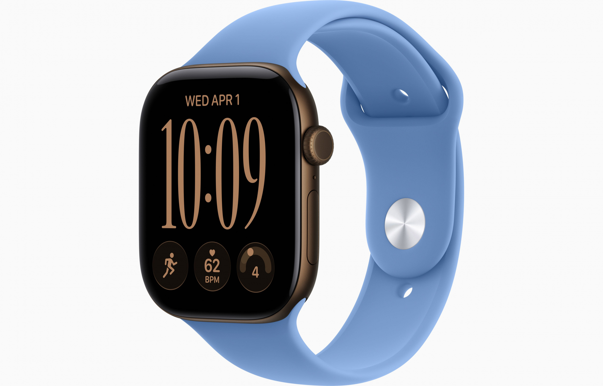Apple Watch Series 12 (46mm, Dark Bronze, Sport Band, Wildflower Blue, M/L)