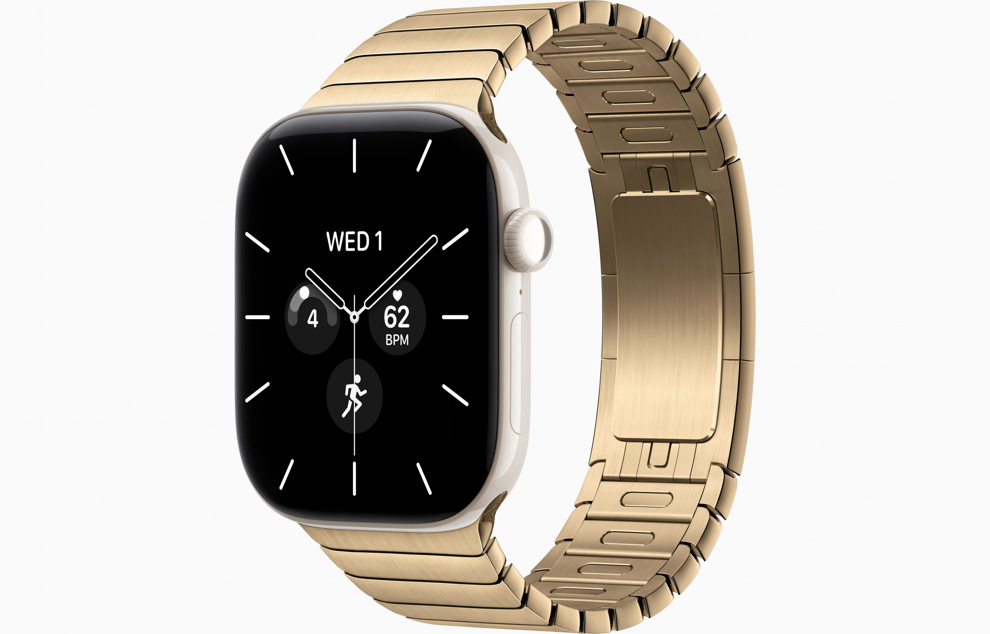 Apple Watch Series 12 (46mm, Pearl White, Link Bracelet, Radiant Gold, One Size)