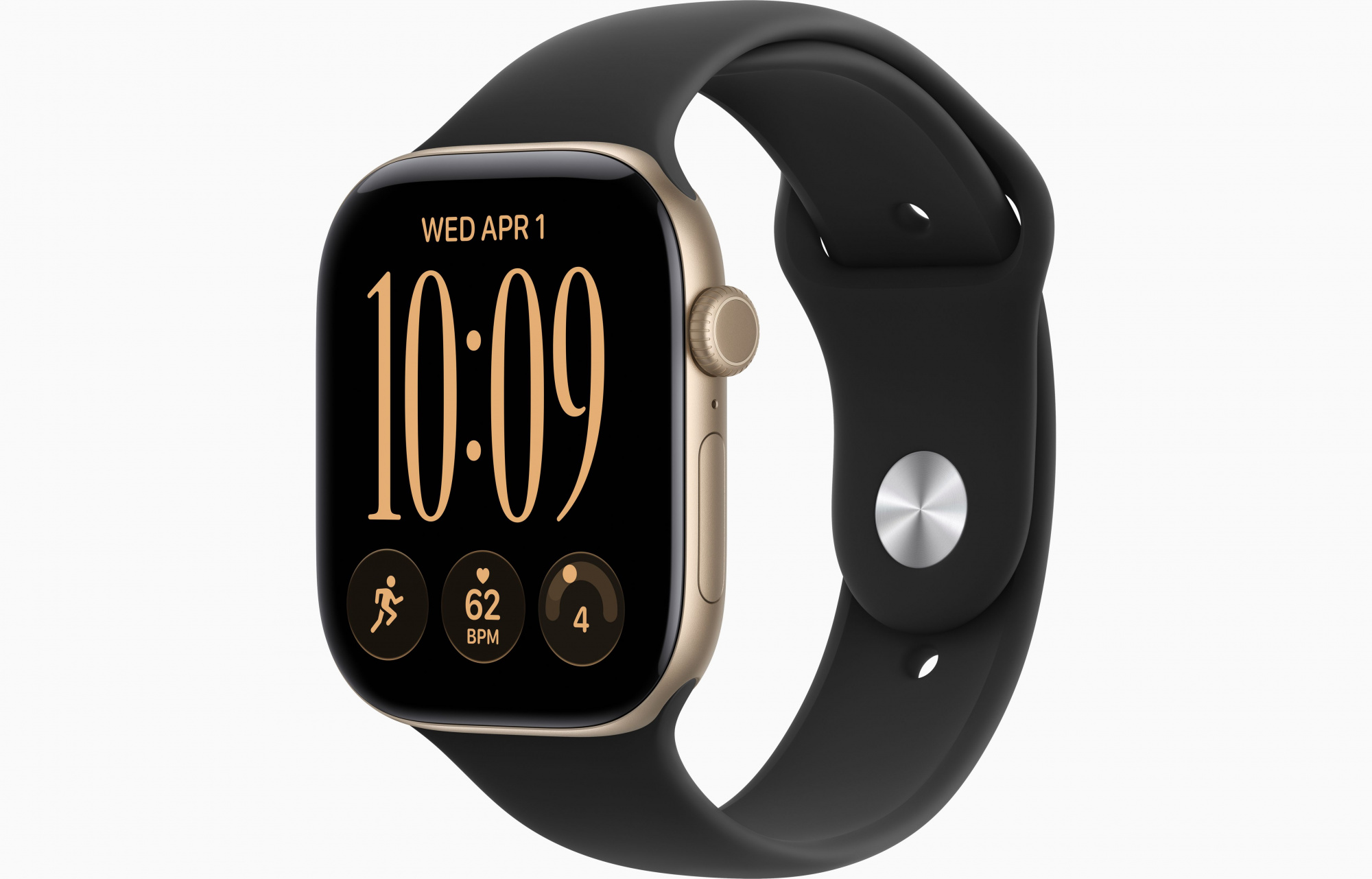 Apple Watch Series 12 (46mm, Light Gold, Sport Band, Black, S/M)