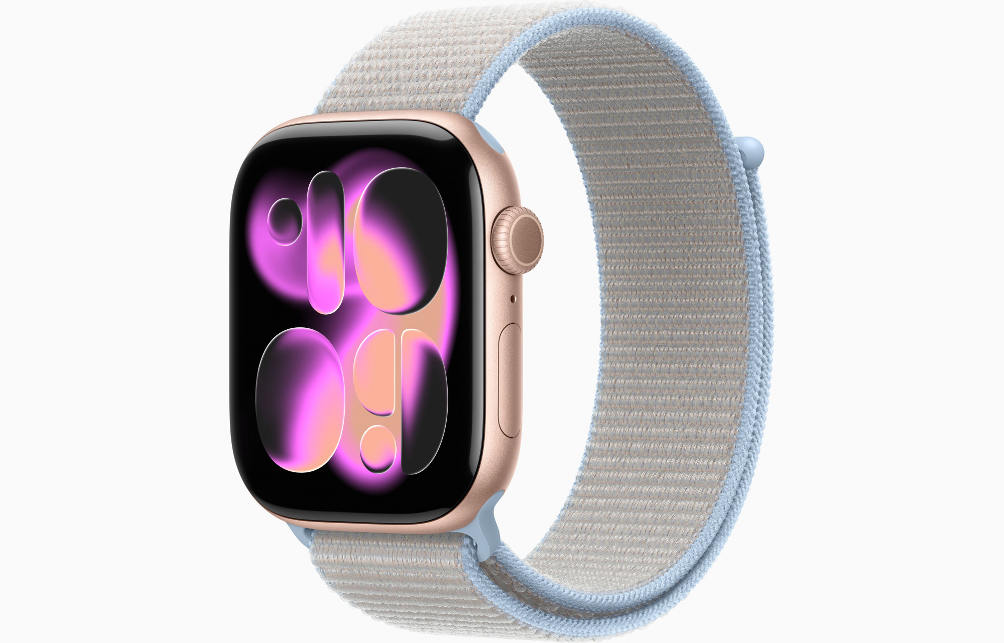 Apple Watch Series 11 (46mm, Rose Gold, Sport Loop, Blue Mist, One Size)