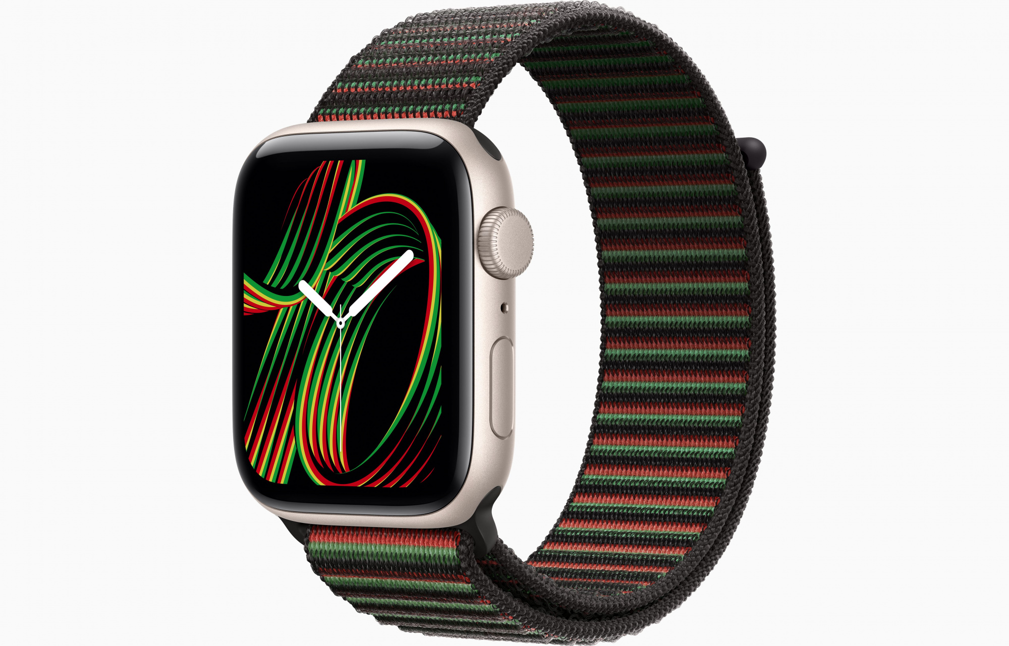 Apple Watch SE3  (44mm, Starlight, Sport Loop, Black Unity - Unity Rhythm, One Size)