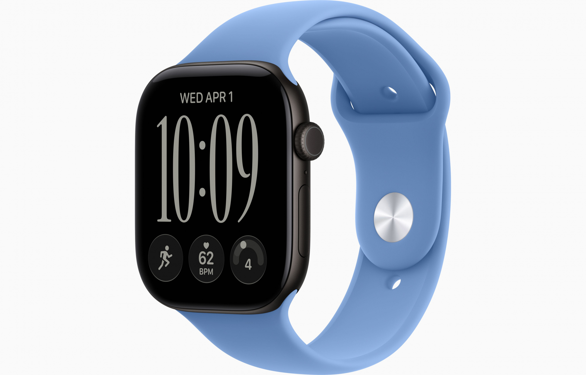Apple Watch Series 12 (46mm, Black, Sport Band, Wildflower Blue, S/M)