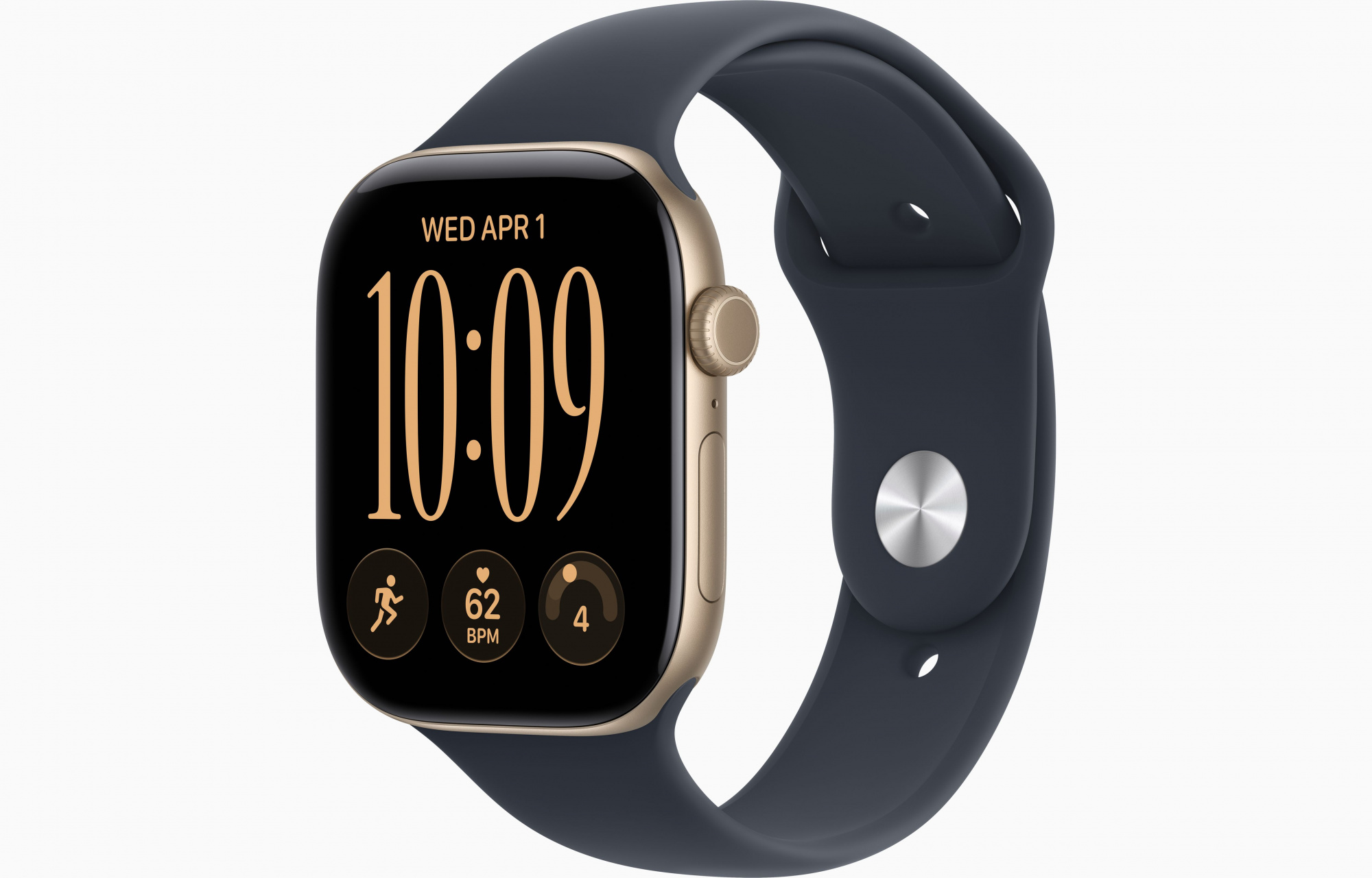 Apple Watch Series 12 (46mm, Light Gold, Sport Band, Navy Blue, S/M)