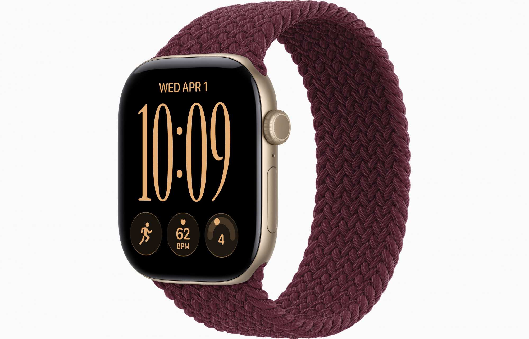 Apple Watch Series 12 (46mm, Light Gold, Braided Solo Loop, Burgundy, One Size)