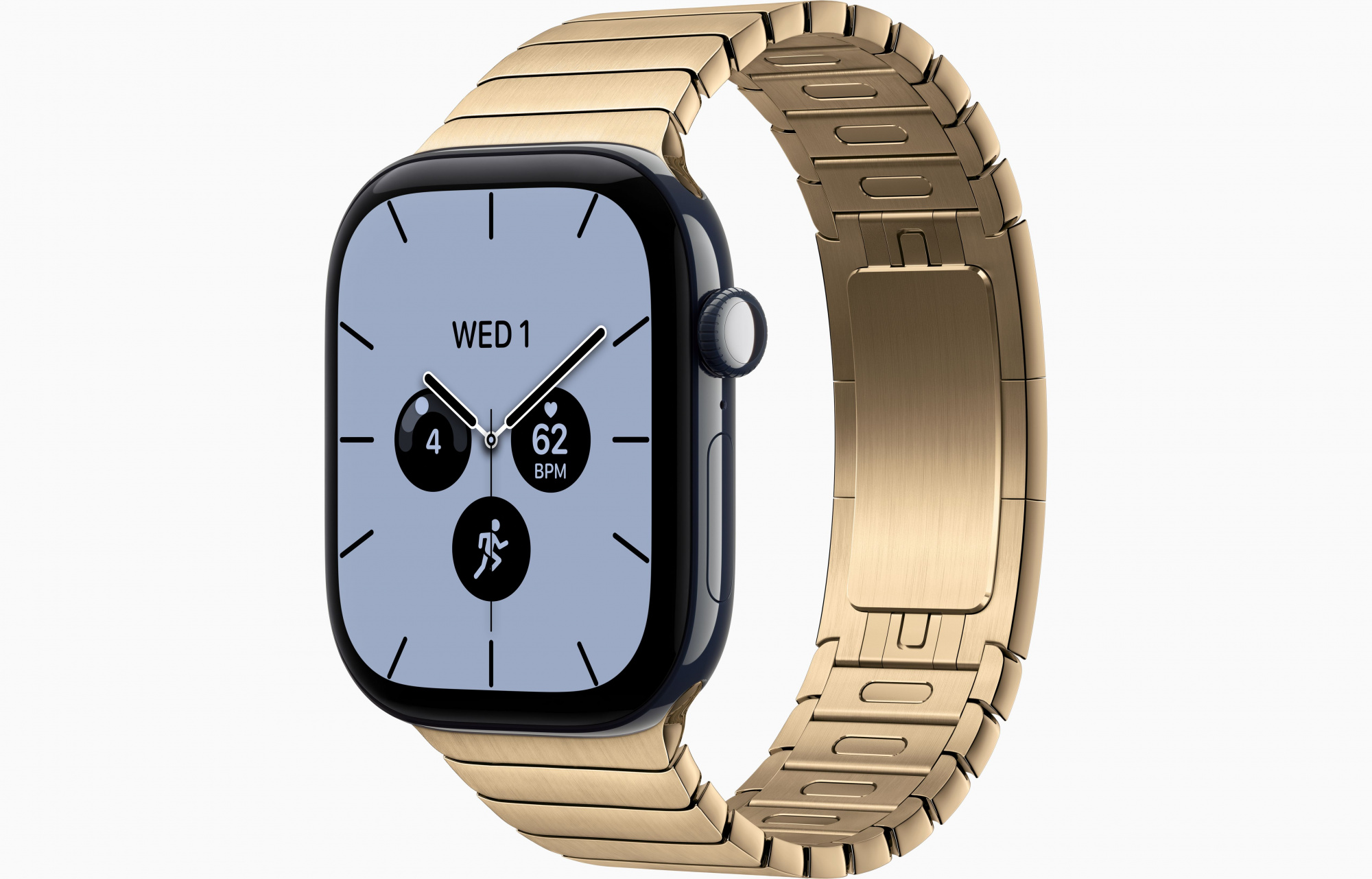 Apple Watch Series 12 (46mm, Night Blue, Link Bracelet, Radiant Gold, One Size)