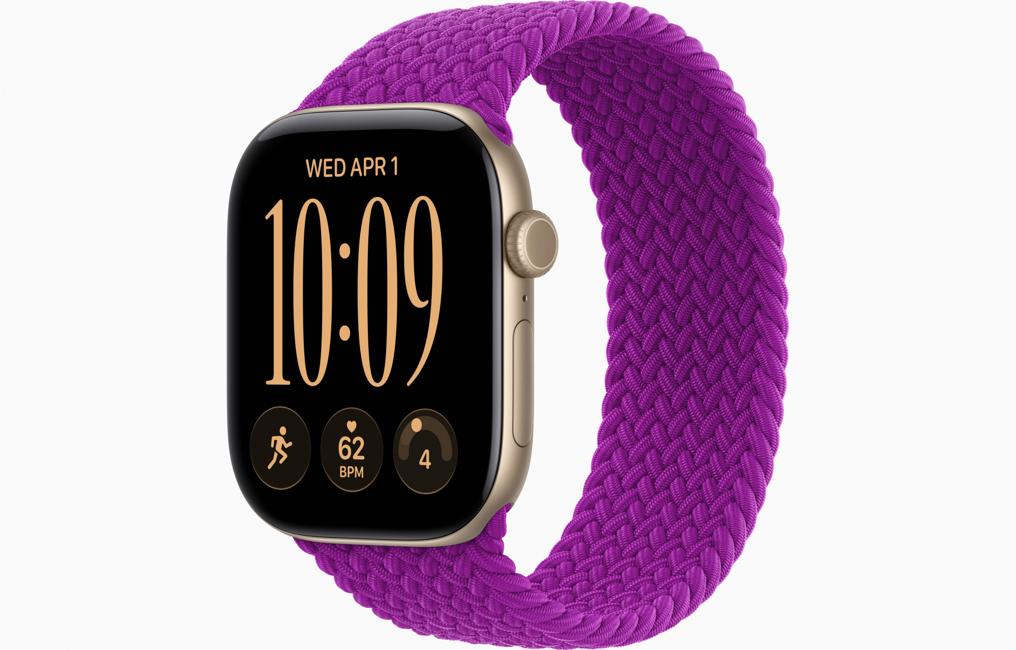 Apple Watch Series 12 (46mm, Light Gold, Braided Solo Loop, Magenta, One Size)