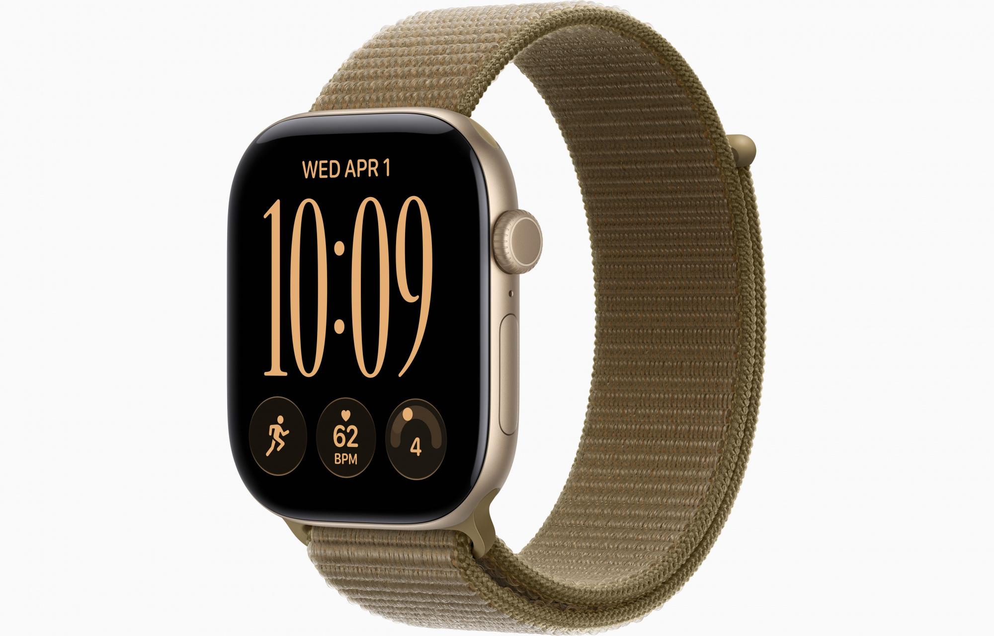 Apple Watch Series 12 (46mm, Light Gold, Sport Loop, Olive, One Size)