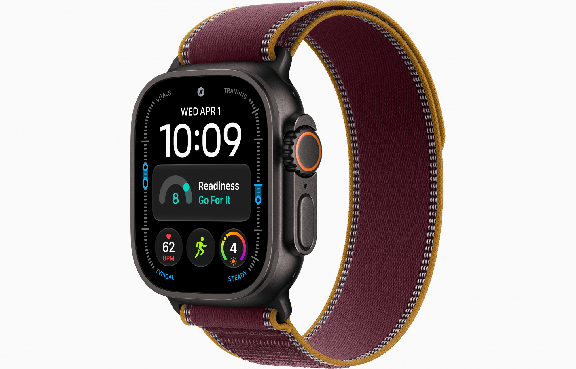 Apple Watch Ultra 4 (49mm, Black Titanium, Trail Loop, Burgundy, M/L)