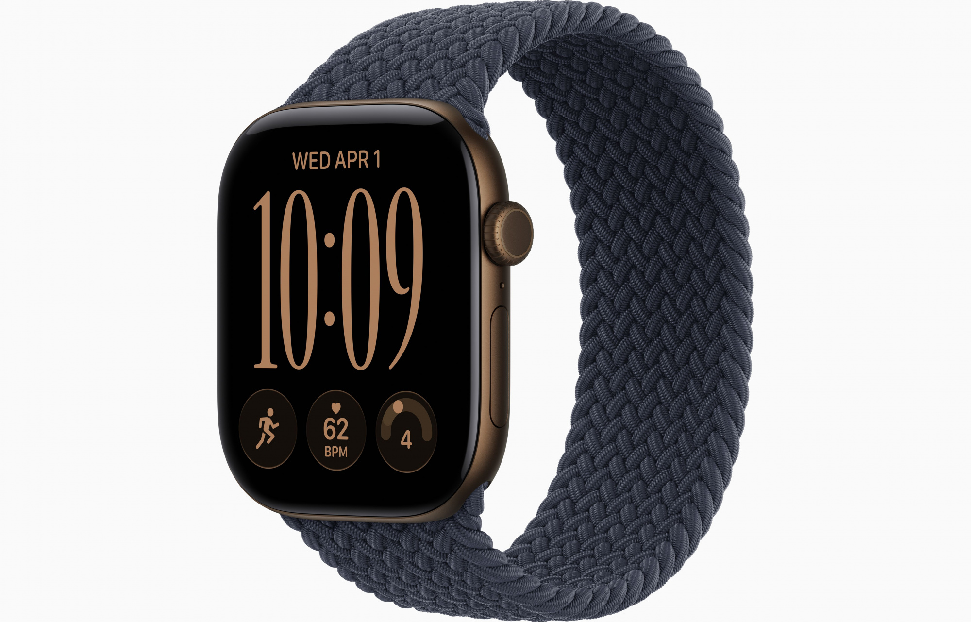 Apple Watch Series 12 (46mm, Dark Bronze, Braided Solo Loop, Navy Blue, One Size)