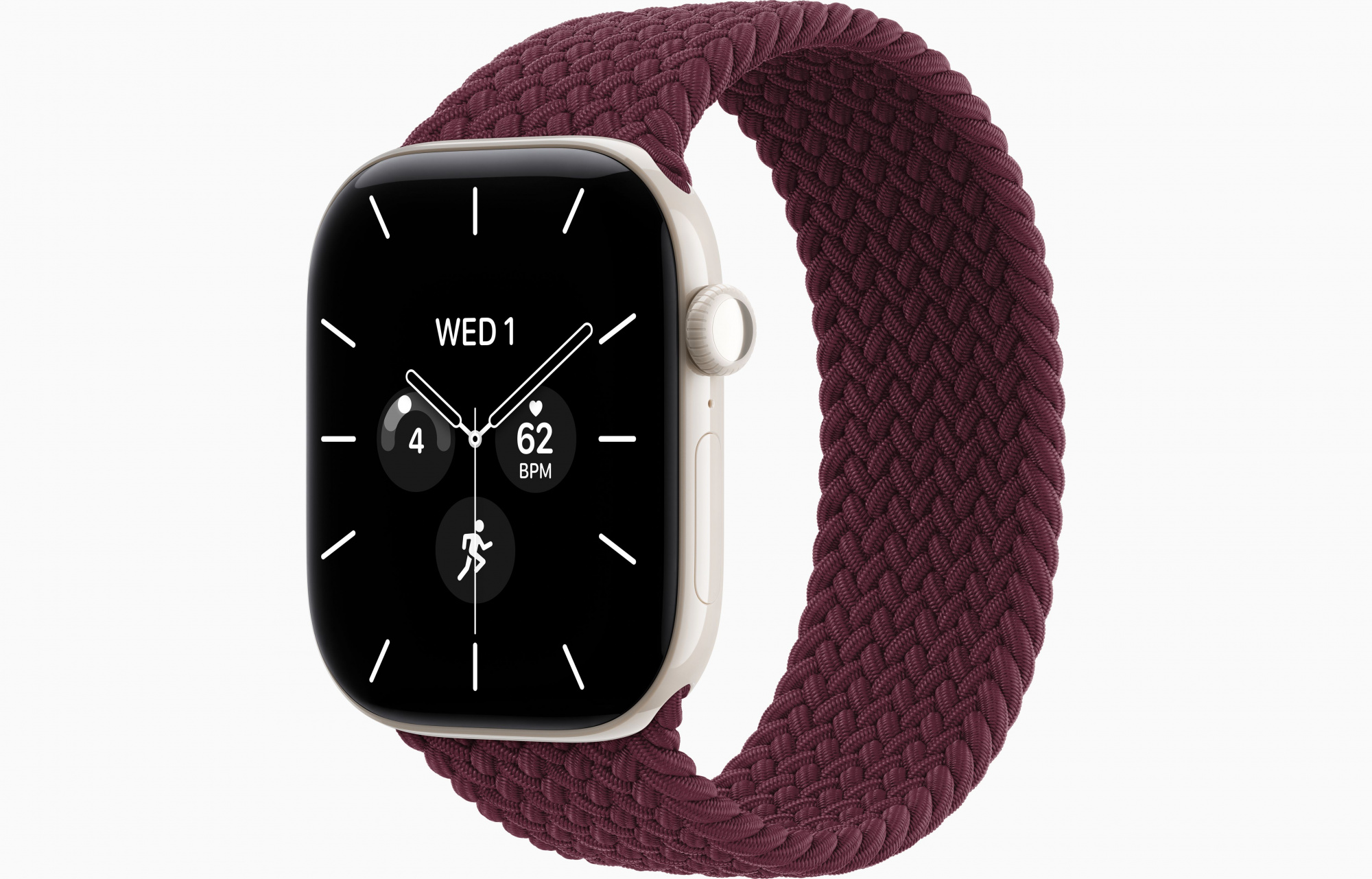Apple Watch Series 12 (42mm, Pearl White, Braided Solo Loop, Burgundy, One Size)
