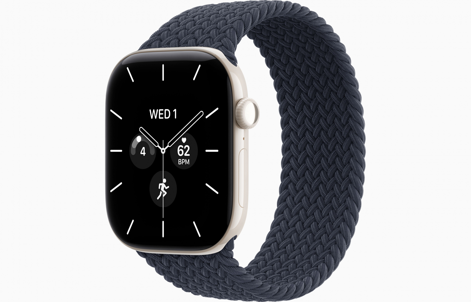 Apple Watch Series 12 (46mm, Pearl White, Braided Solo Loop, Navy Blue, One Size)