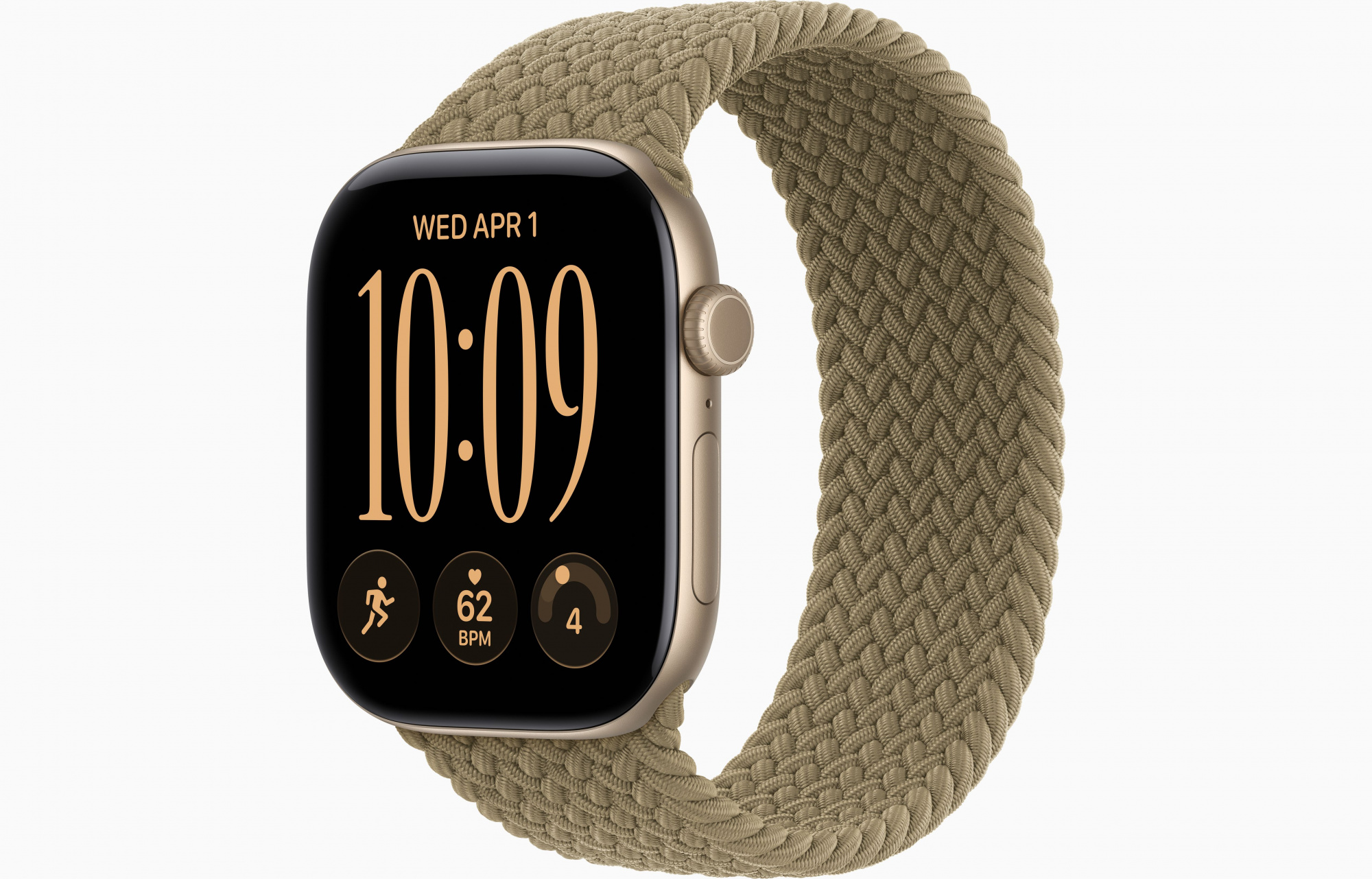 Apple Watch Series 12 (46mm, Light Gold, Braided Solo Loop, Olive, One Size)