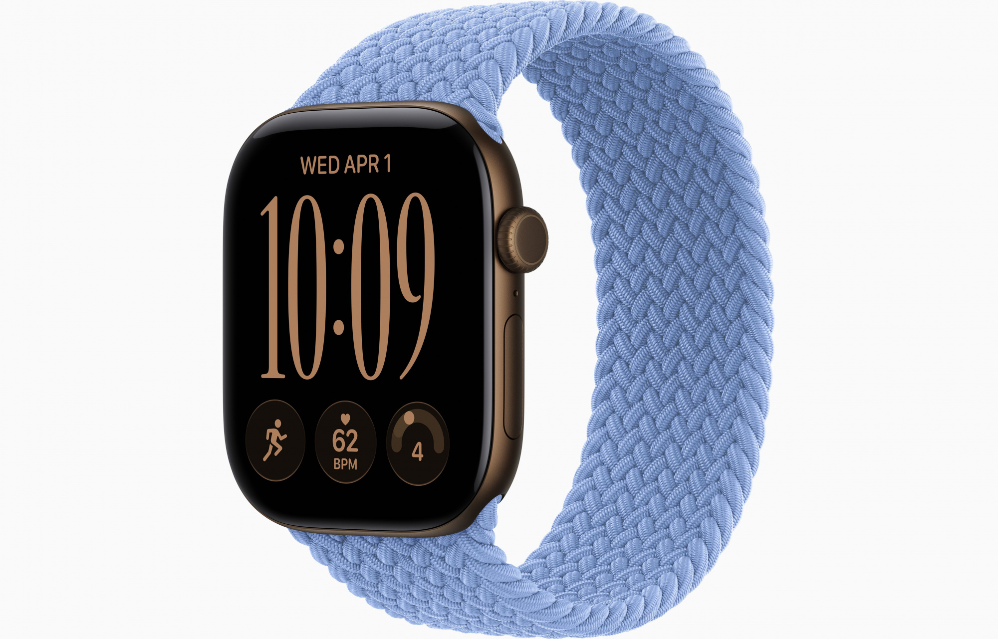 Apple Watch Series 12 (46mm, Dark Bronze, Braided Solo Loop, Wildflower Blue, One Size)