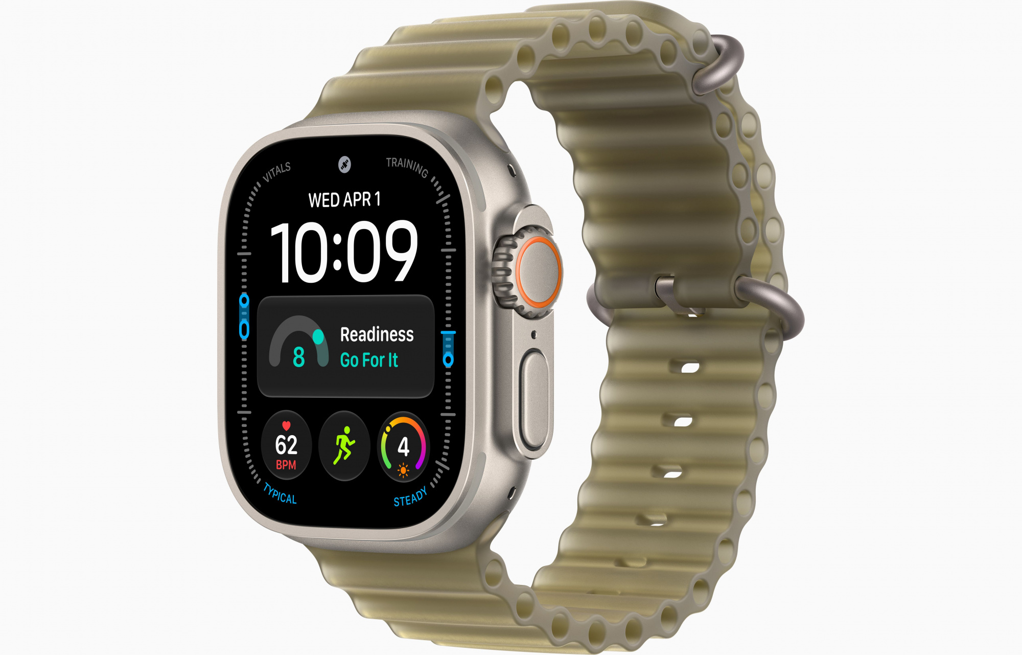 Apple Watch Ultra 4 (49mm, Natural Titanium, Ocean Band, Translucent Kelp, One Size)