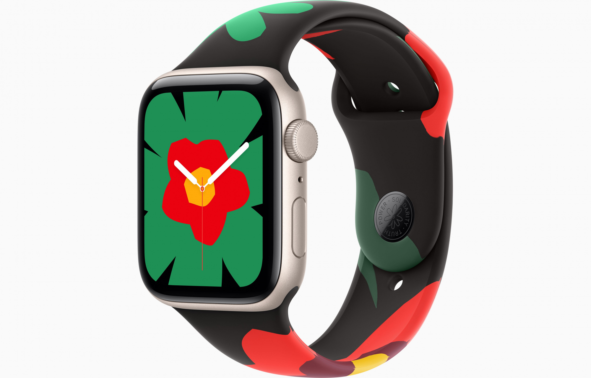 Apple Watch SE3  (44mm, Starlight, Sport Band, Black Unity - Unity Bloom, S/M)