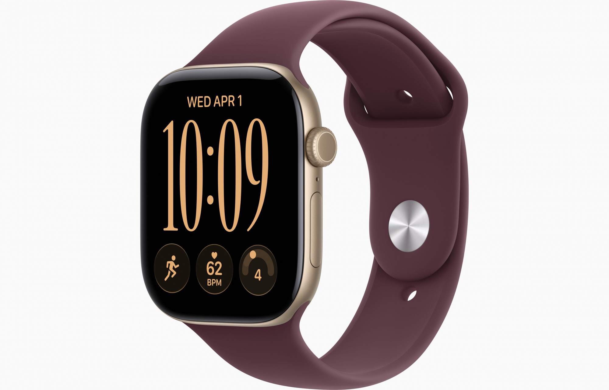 Apple Watch Series 12 (46mm, Light Gold, Sport Band, Burgundy, S/M)