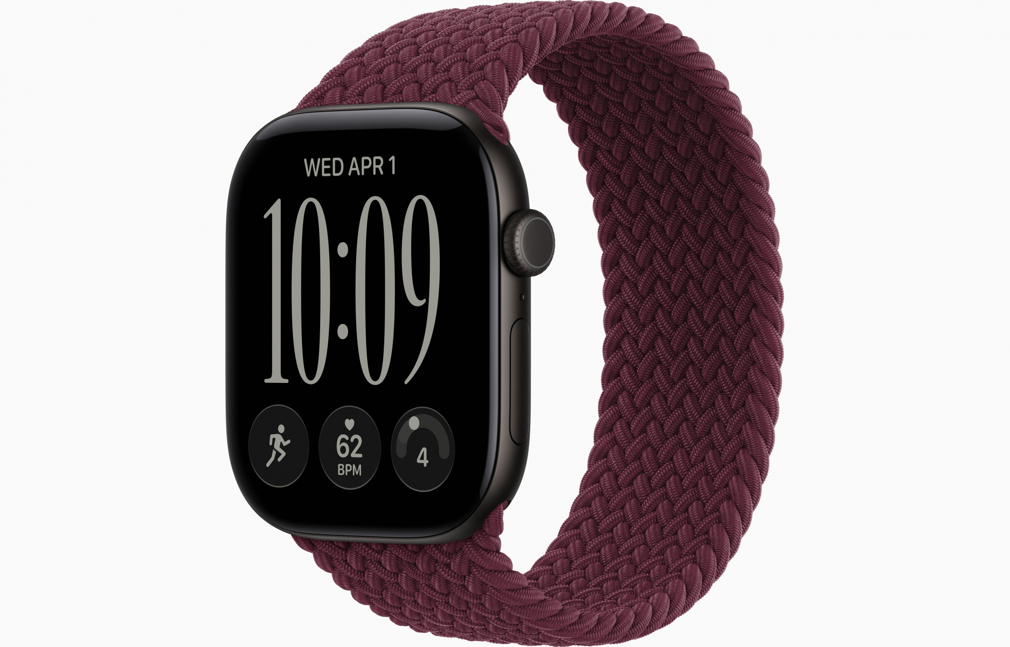 Apple Watch Series 12 (46mm, Black, Braided Solo Loop, Burgundy, One Size)